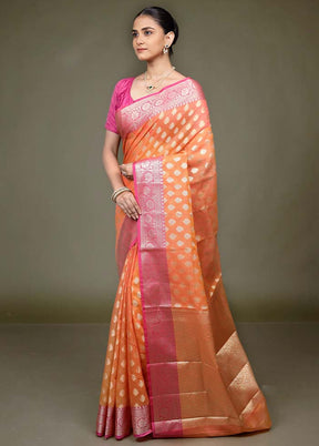 Orange Kora Silk Saree With Blouse Piece