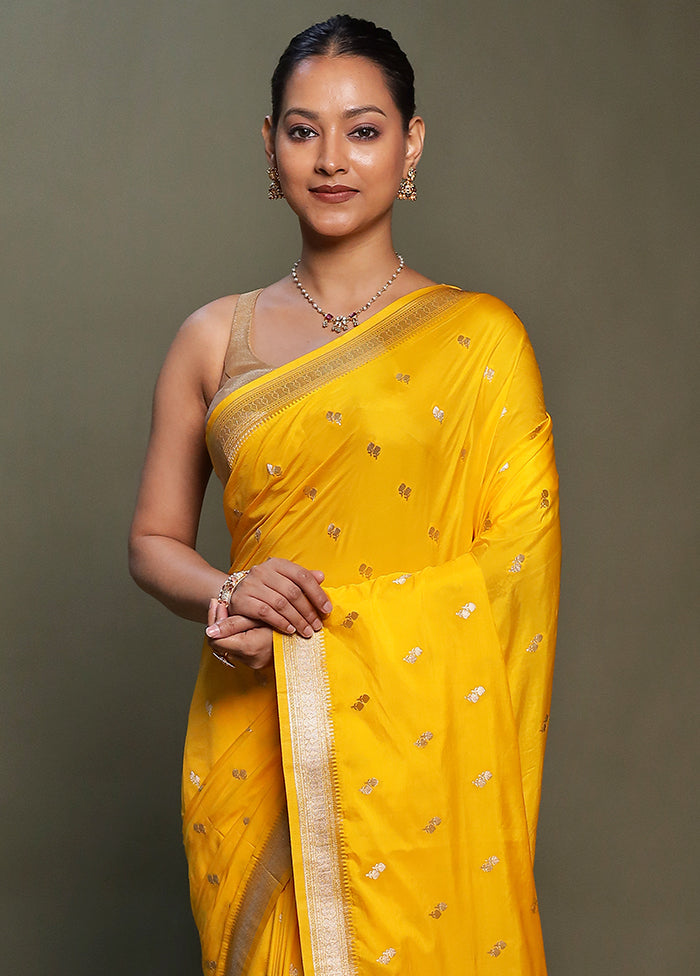 Yellow Dupion Silk Saree With Blouse Piece