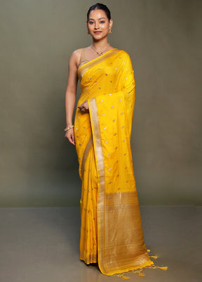 Yellow Dupion Silk Saree With Blouse Piece