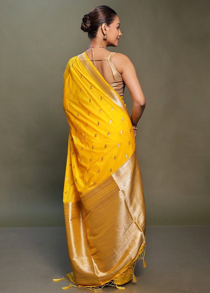 Yellow Dupion Silk Saree With Blouse Piece