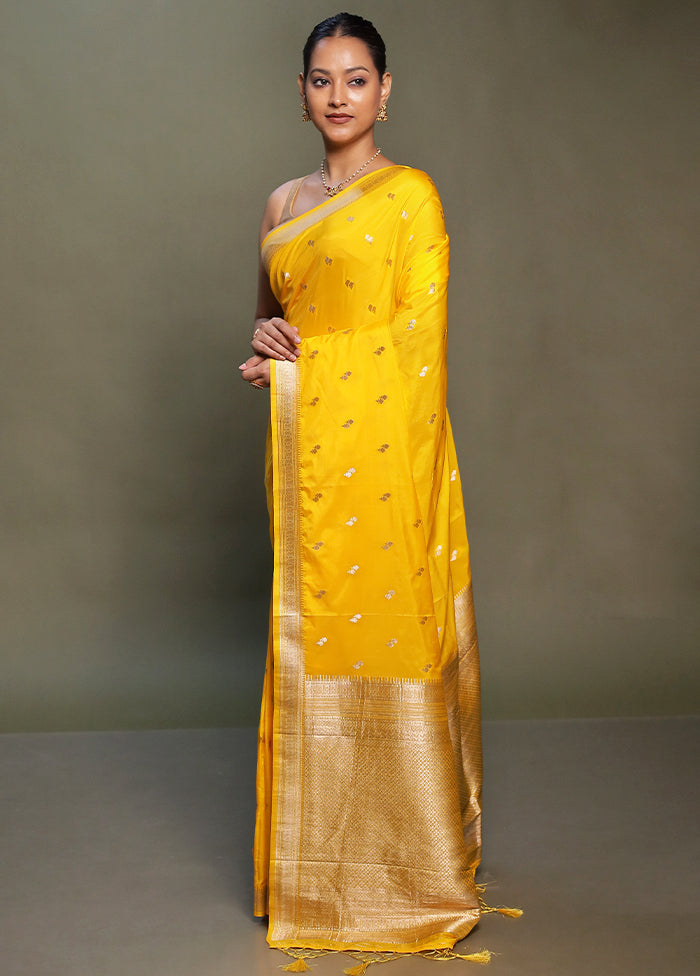 Yellow Dupion Silk Saree With Blouse Piece