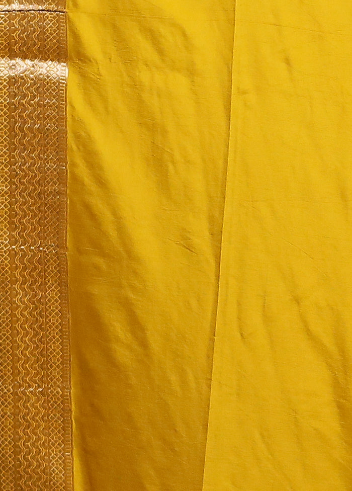 Yellow Dupion Silk Saree With Blouse Piece