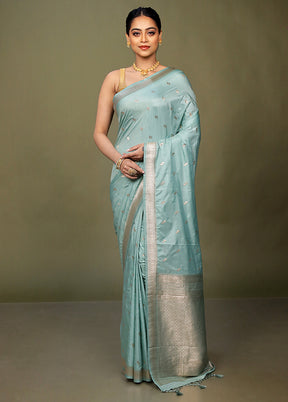 Green Dupion Silk Saree With Blouse Piece