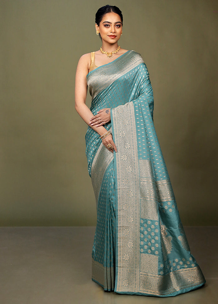 Blue Dupion Silk Saree With Blouse Piece