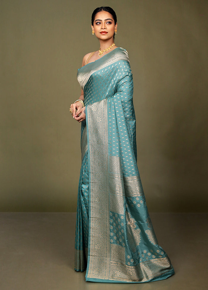 Blue Dupion Silk Saree With Blouse Piece