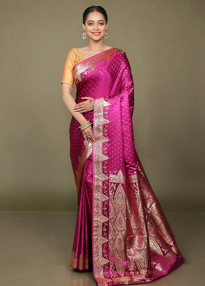 Purple Banarasi Silk Saree With Blouse Piece