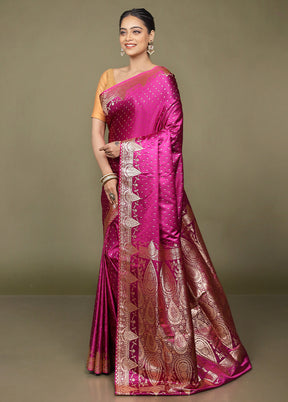 Purple Banarasi Silk Saree With Blouse Piece