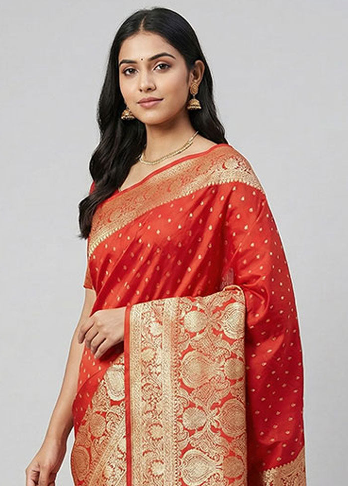 Red Banarasi Silk Saree With Blouse Piece