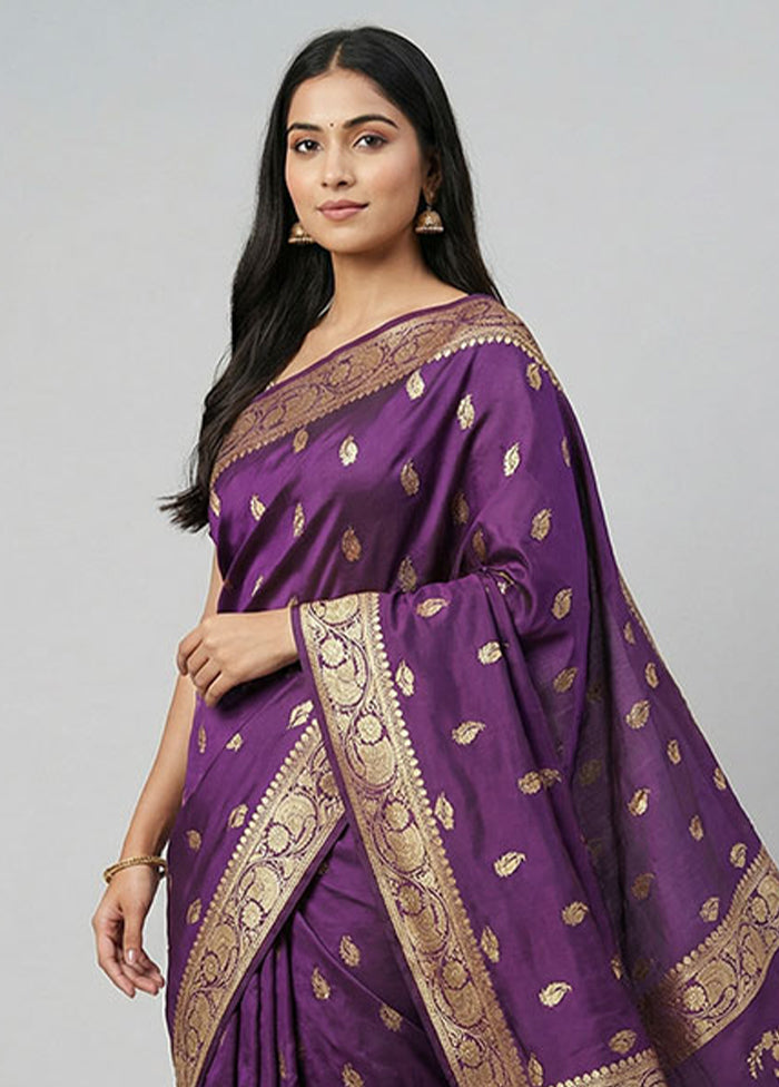 Purple Banarasi Silk Saree With Blouse Piece