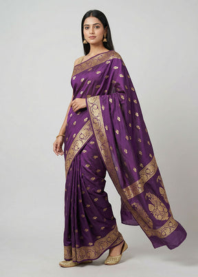 Purple Banarasi Silk Saree With Blouse Piece