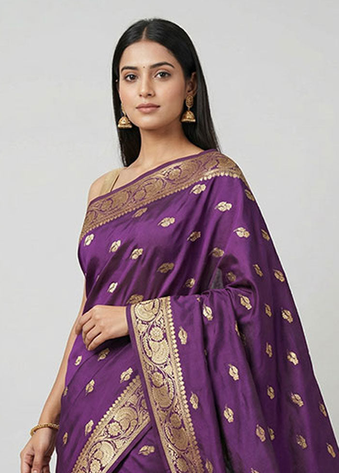Purple Banarasi Silk Saree With Blouse Piece