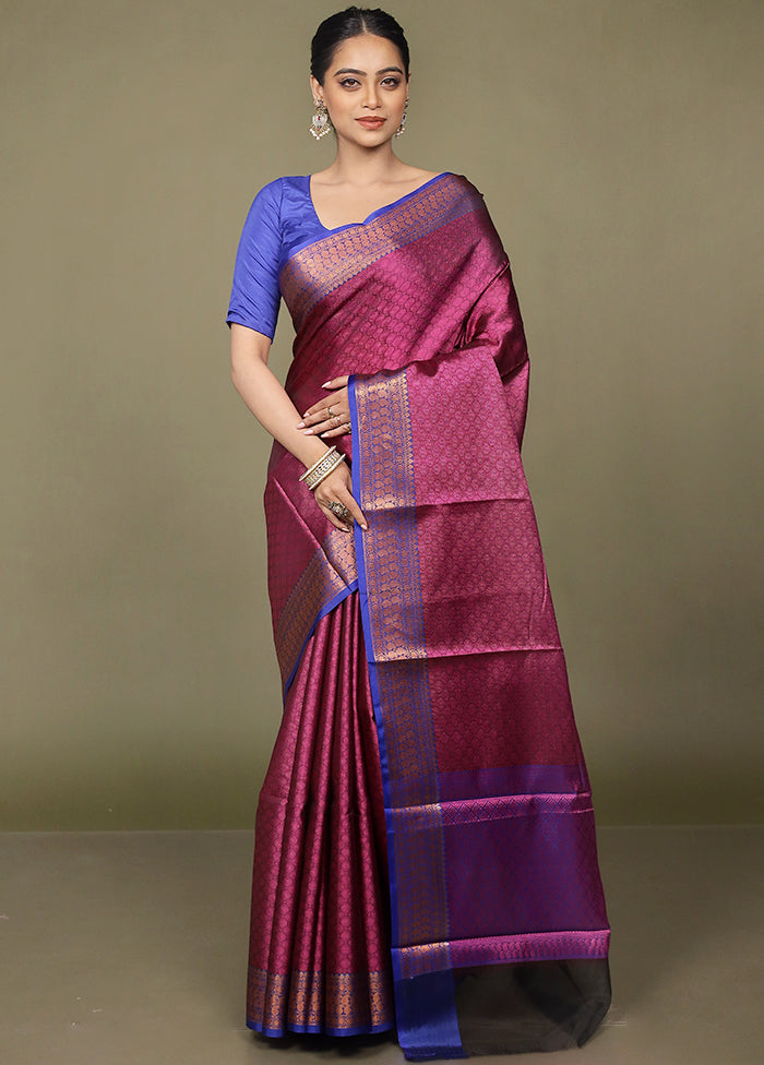 Purple Kora Silk Saree With Blouse Piece