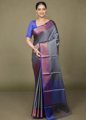 Grey Kora Silk Saree With Blouse Piece