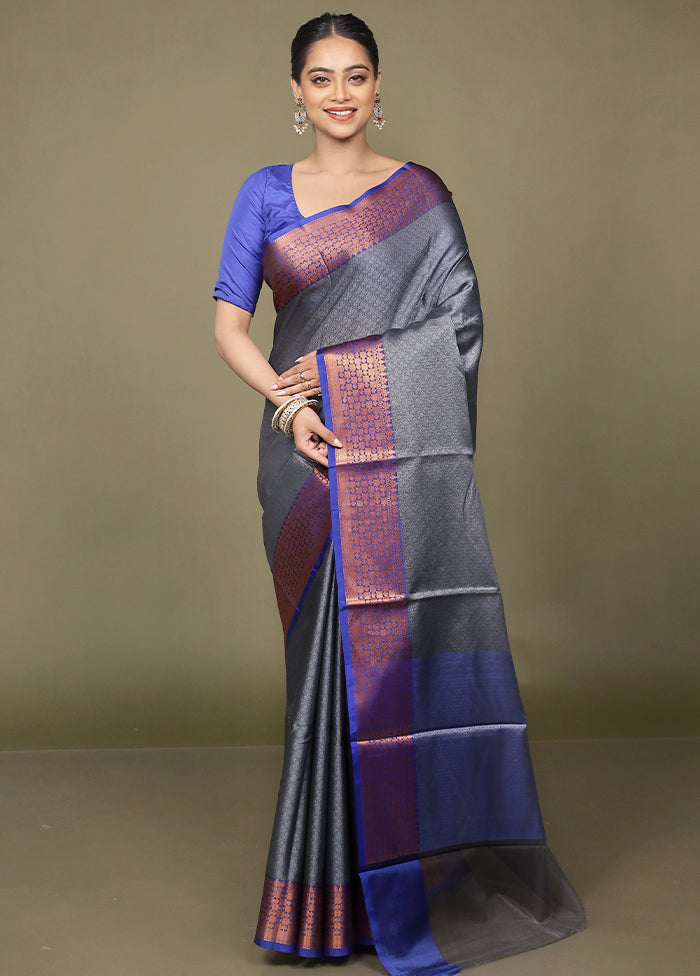 Grey Kora Silk Saree With Blouse Piece