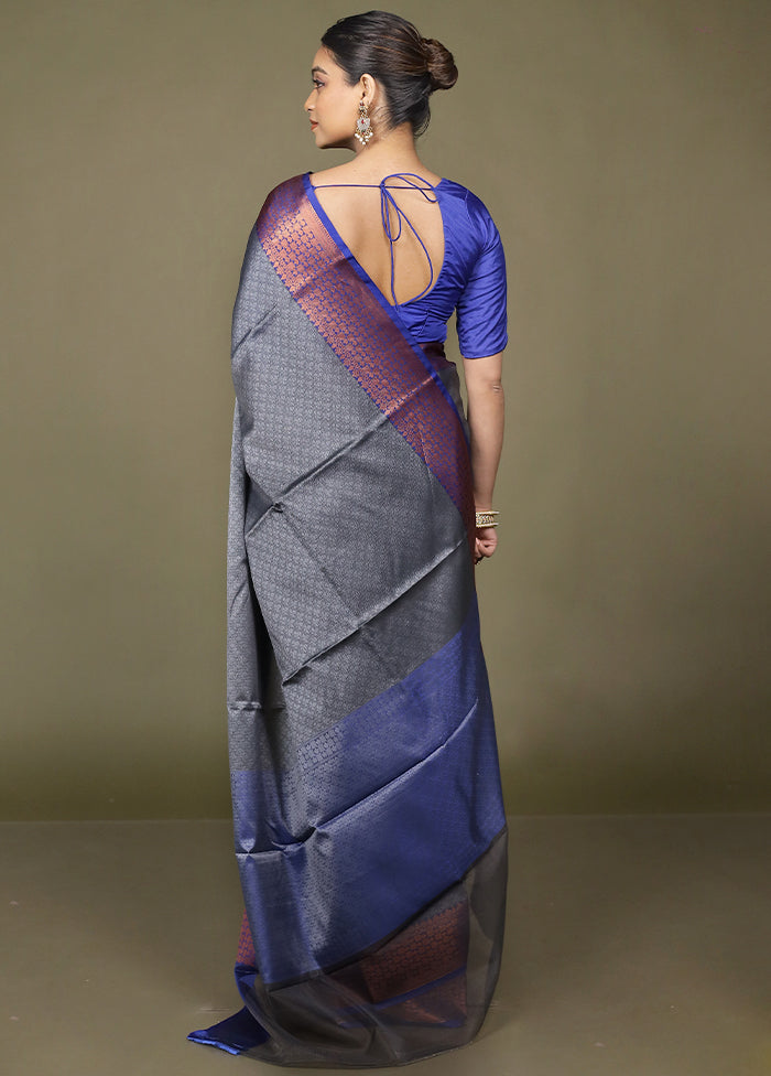 Grey Kora Silk Saree With Blouse Piece
