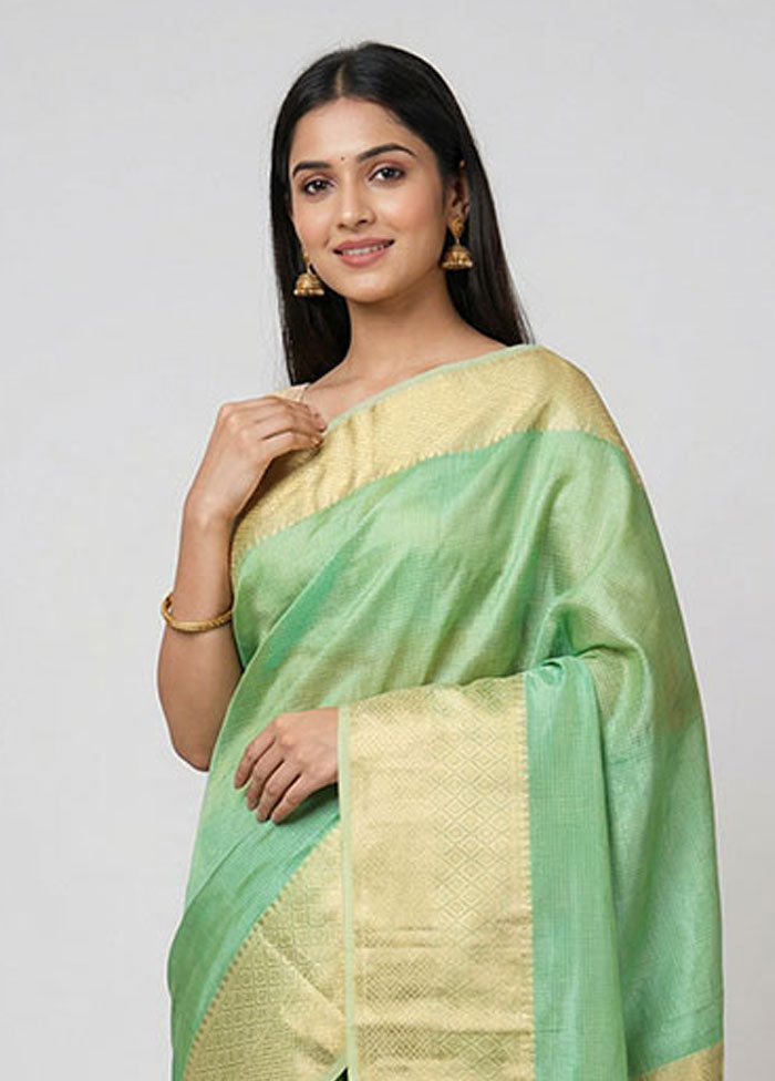 Green Cotton Saree With Blouse Piece