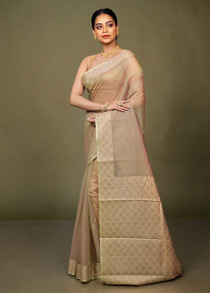 Green Kota Cotton Saree With Blouse Piece