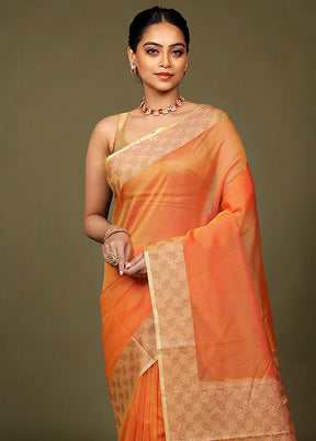 Orange Kota Cotton Saree With Blouse Piece