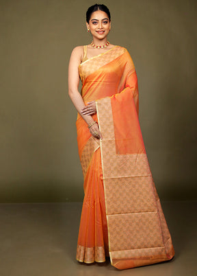 Orange Kota Cotton Saree With Blouse Piece