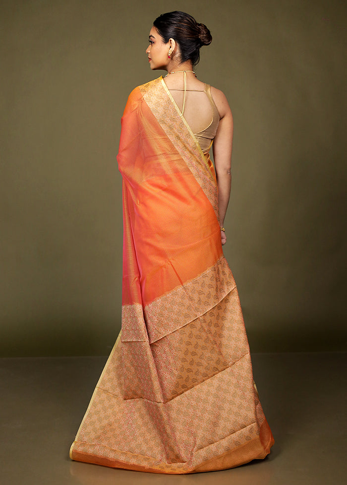Orange Kota Cotton Saree With Blouse Piece