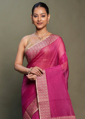 Purple Kota Cotton Saree With Blouse Piece
