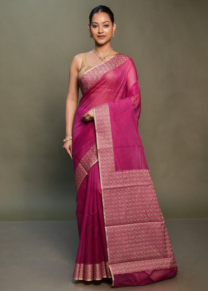 Purple Kota Cotton Saree With Blouse Piece