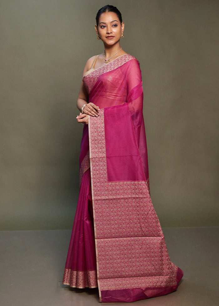 Purple Kota Cotton Saree With Blouse Piece