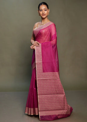 Purple Kota Cotton Saree With Blouse Piece