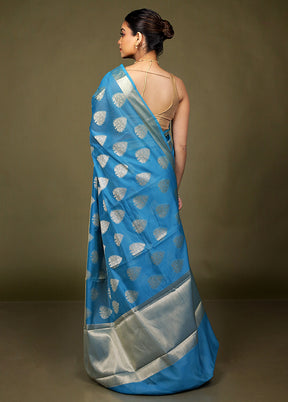 Blue Kora Silk Saree With Blouse Piece
