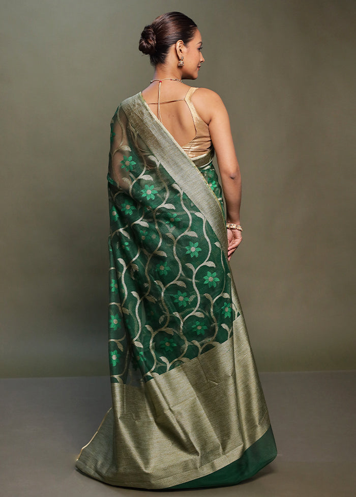 Green Net Saree With Blouse Piece