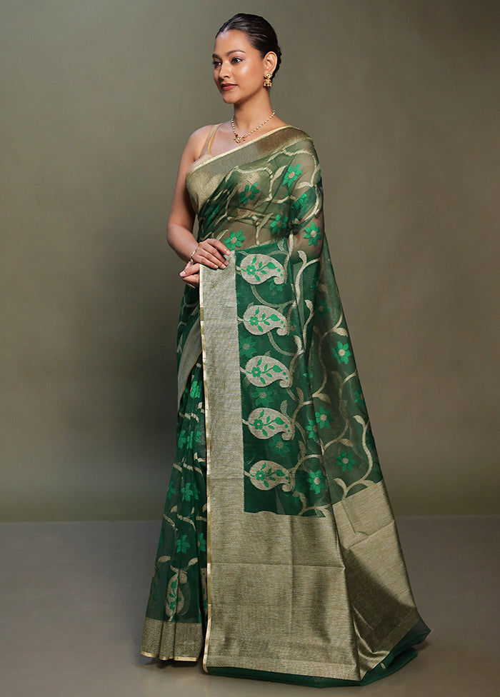 Green Net Saree With Blouse Piece