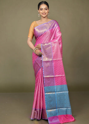 Pink Kora Silk Saree With Blouse Piece