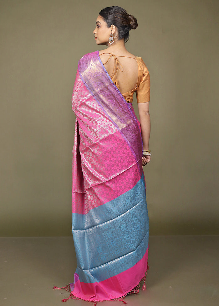 Pink Kora Silk Saree With Blouse Piece