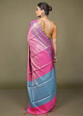 Pink Kora Silk Saree With Blouse Piece