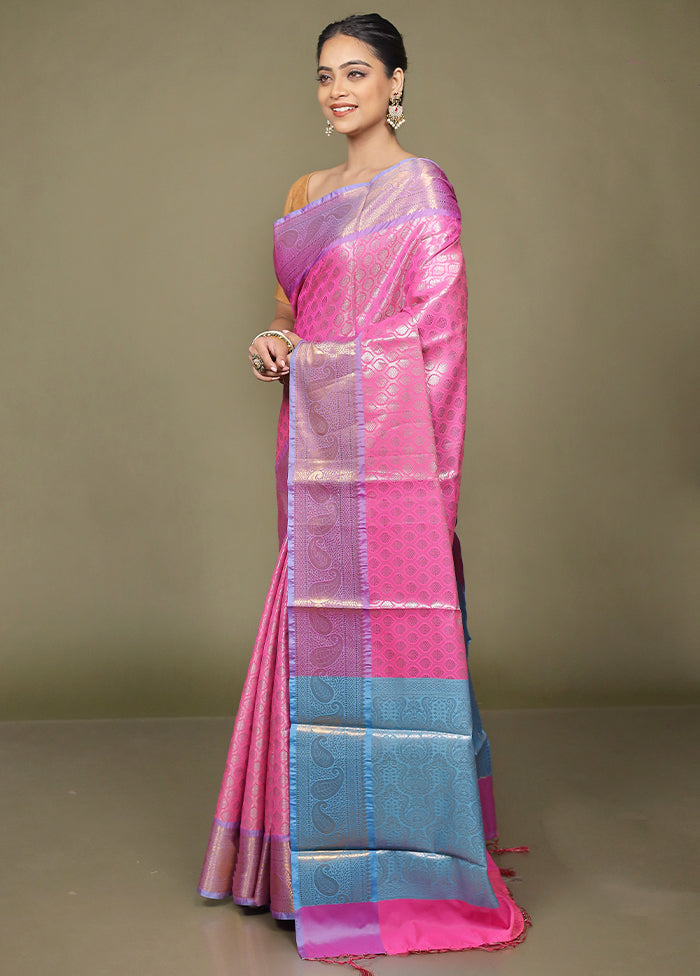 Pink Kora Silk Saree With Blouse Piece