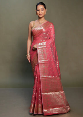 Red Kora Silk Saree With Blouse Piece