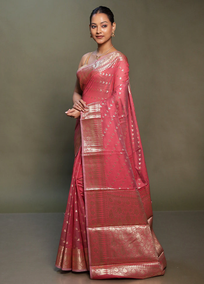 Red Kora Silk Saree With Blouse Piece