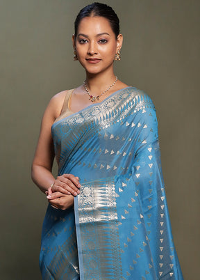 Blue Kora Silk Saree With Blouse Piece