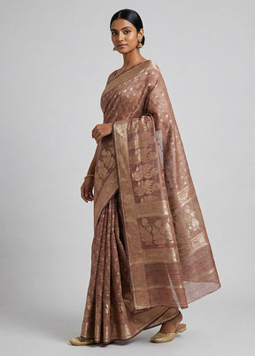 Pink Kora Silk Saree With Blouse Piece