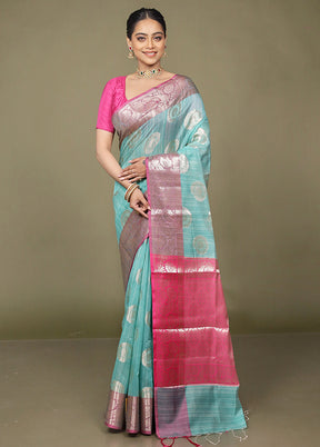 Green Kora Silk Saree With Blouse Piece