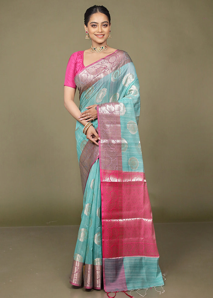 Green Kora Silk Saree With Blouse Piece