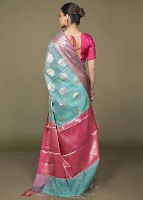Green Kora Silk Saree With Blouse Piece
