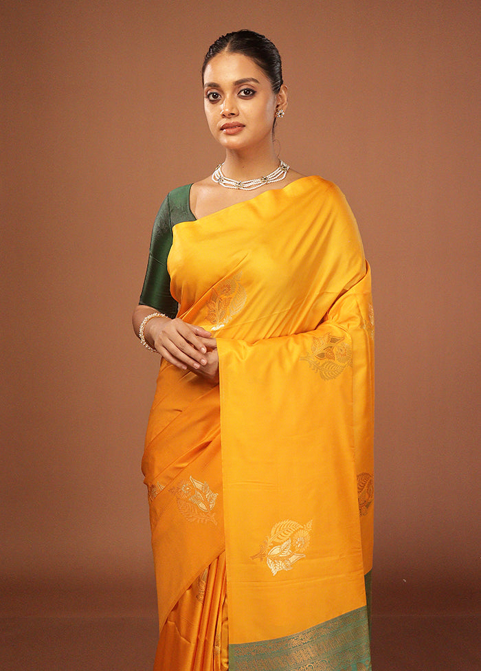 Yellow Dupion Silk Saree With Blouse Piece