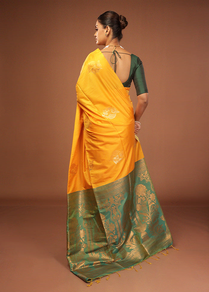 Yellow Dupion Silk Saree With Blouse Piece