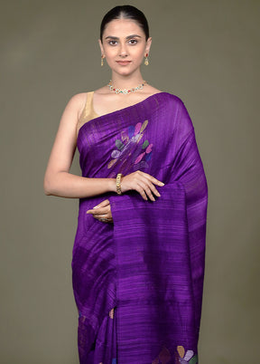 Purple Handloom Matka Pure Silk Saree With Blouse Piece