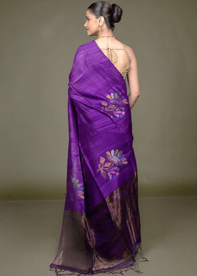 Purple Handloom Matka Pure Silk Saree With Blouse Piece