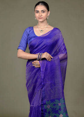 Blue Handloom Matka Pure Silk Saree With Blouse Piece