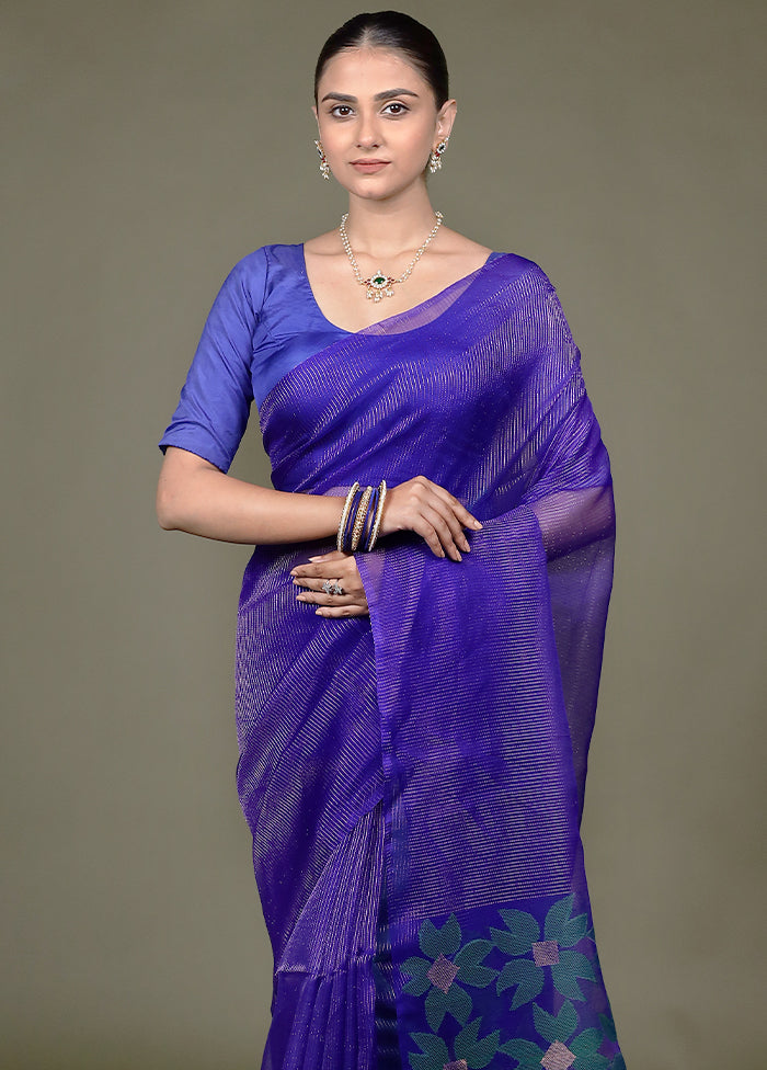 Blue Handloom Matka Pure Silk Saree With Blouse Piece