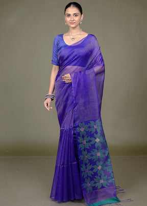 Blue Handloom Matka Pure Silk Saree With Blouse Piece