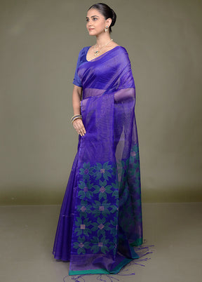 Blue Handloom Matka Pure Silk Saree With Blouse Piece